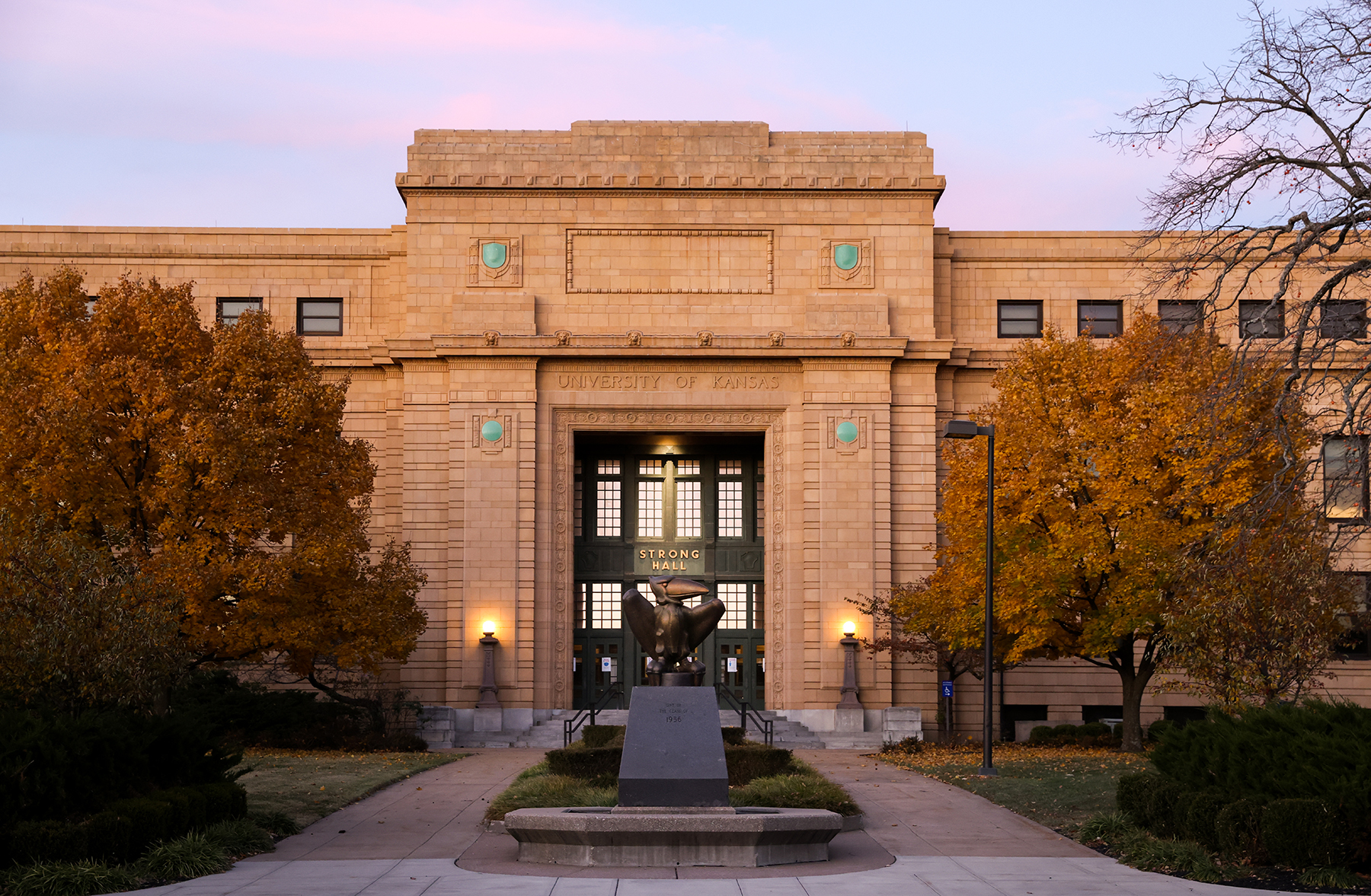 The front of Strong Hall on the university campus.
